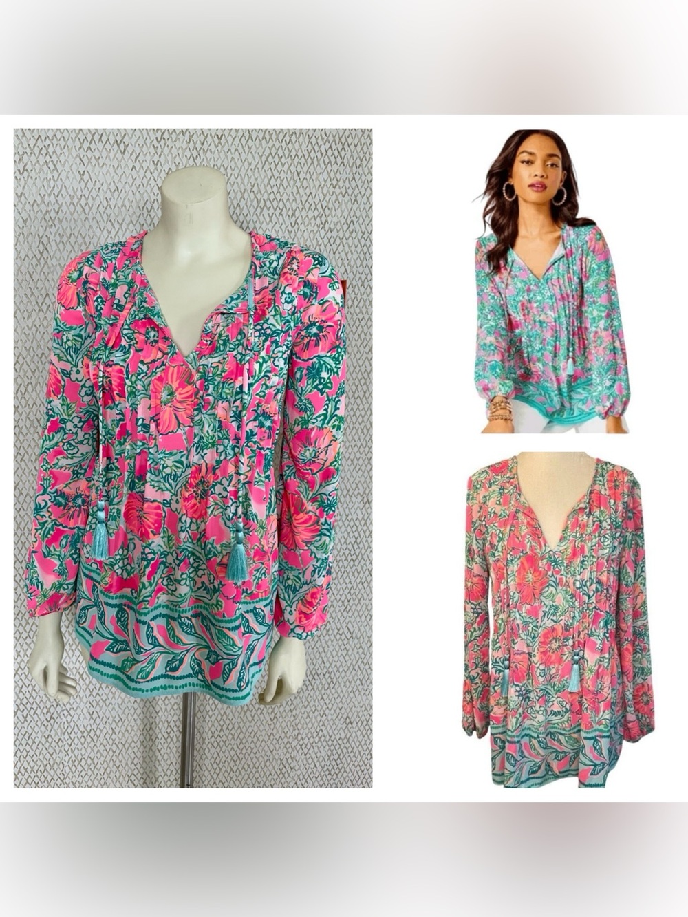 Lilly Pulitzer Marilina Tunic Floral Soleil Pink Perfect Poppy Long Sleeve Top